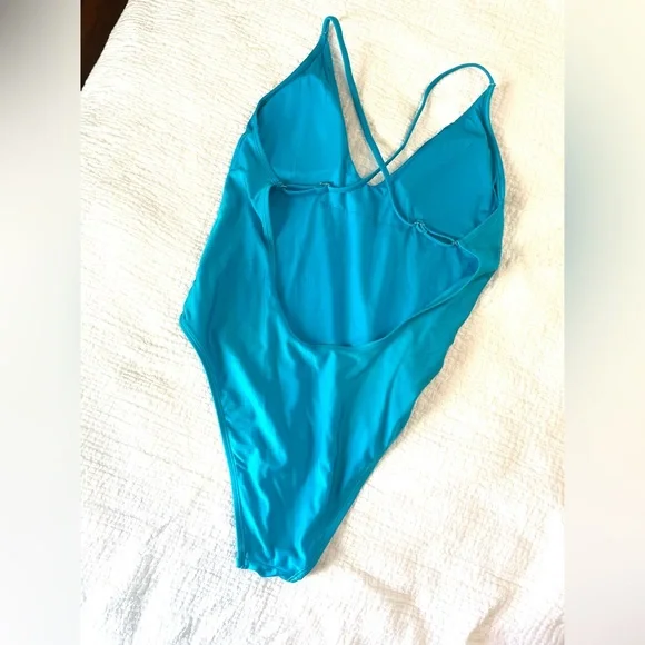Electric blue Topshop one piece swimsuit; Size 8 (Fits like M/L). High leg - Picture 2 of 4